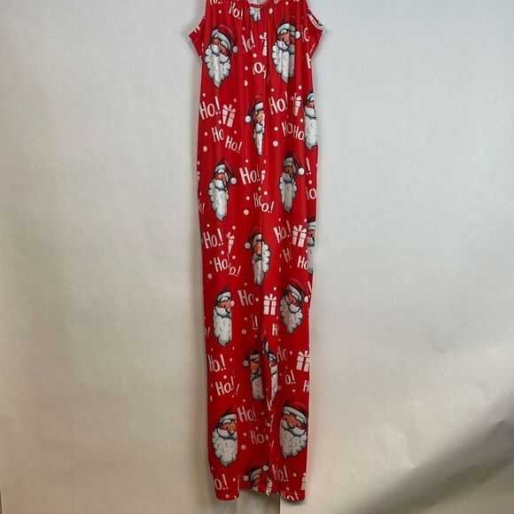Christmas Jumpsuit Women's Large Red White Santa Scoop Neck Sleeveless Wide Leg - Picture 1 of 10